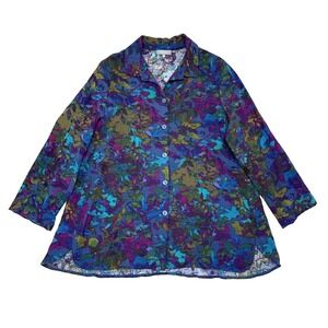 Habitat Top Womens Size Medium Floral Multicolor Art to Wear Lagenlook Mature